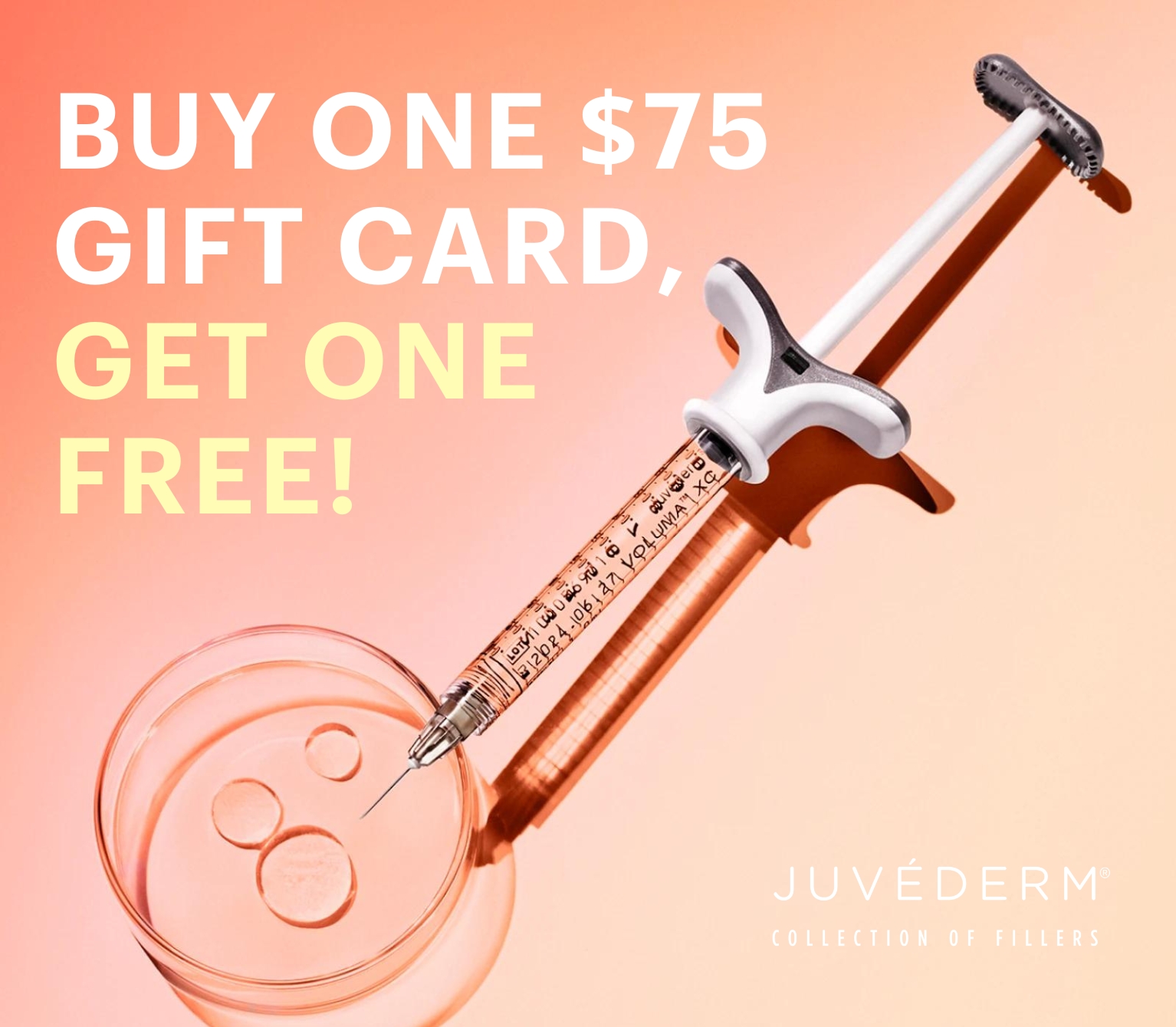 Alle Members can buy a $75 Juvederm Gift Card and get a second $75 Gift Card for free on Juvederm Day on August 21, 2024, while supplies last